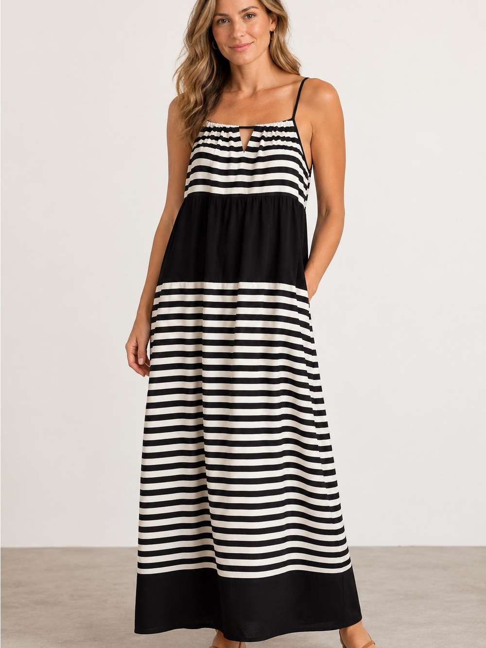 Romeo & Juliet Couture Black and White Striped Maxi Dress